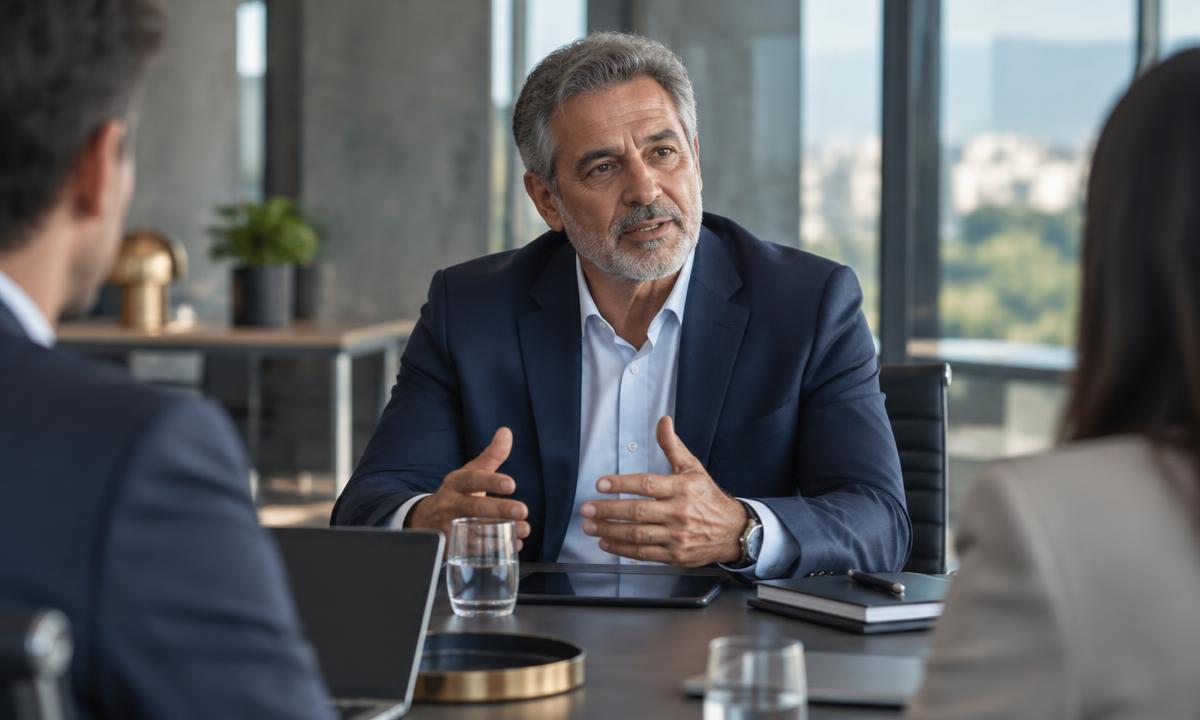 Executivo sênior conduzindo uma reunião estratégica